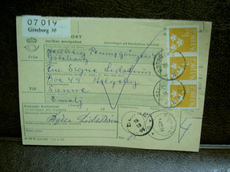 Paketavi med stämplade frimärken - 1964 - Göteborg 30 till Sunne