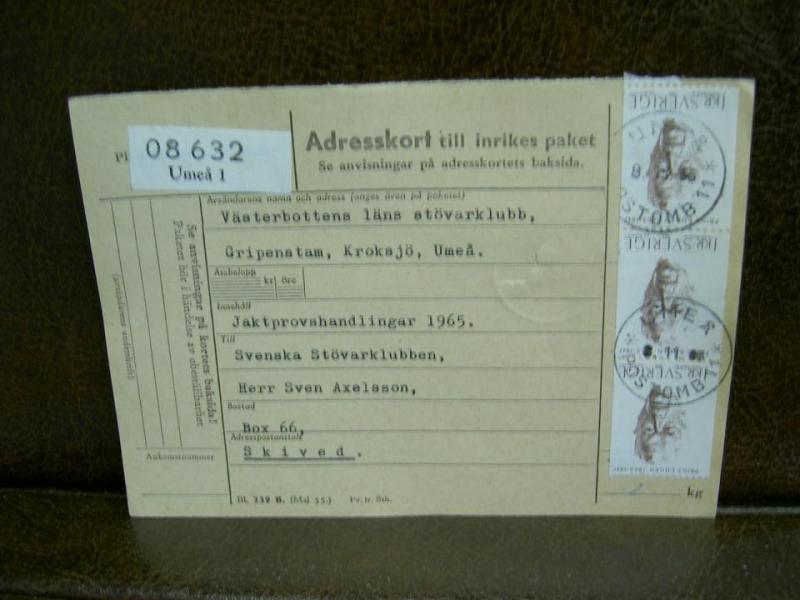 Paketavi med stämplade frimärken - 1965 - Umeå till Skivad