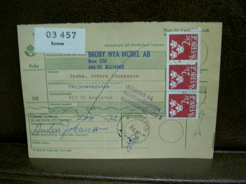 Paketavi med stämplade frimärken - 1964 - Sunne till karlstad