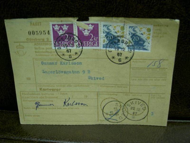 Paketavi med stämplade frimärken - 1967 - Göteborg 2 till Skived