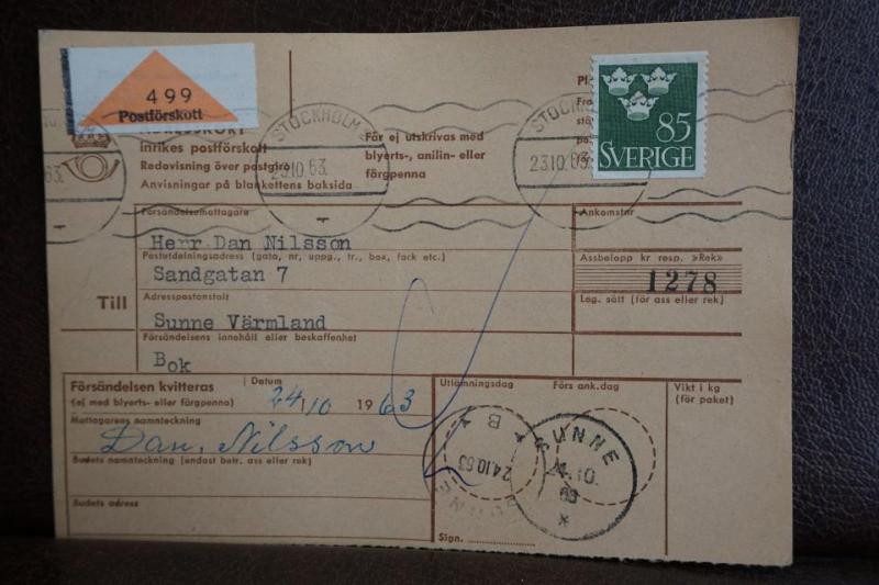 Postförskott + Frimärke  på adresskort - stämplat 1963 - Stockholm 2 - Sunne 