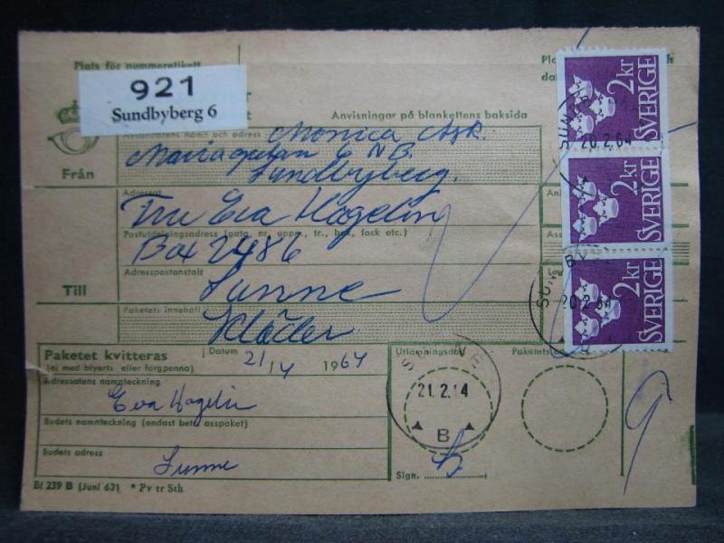 Adresskort med stämplade frimärken - 1964 - Sundbyberg till Sunne