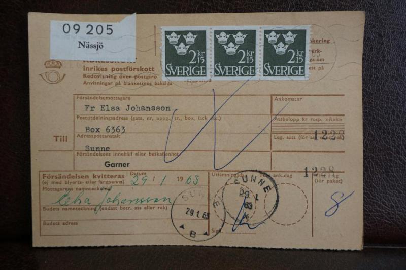 Frimärken på adresskort - stämplat 1963 - Nässjö - Sunne