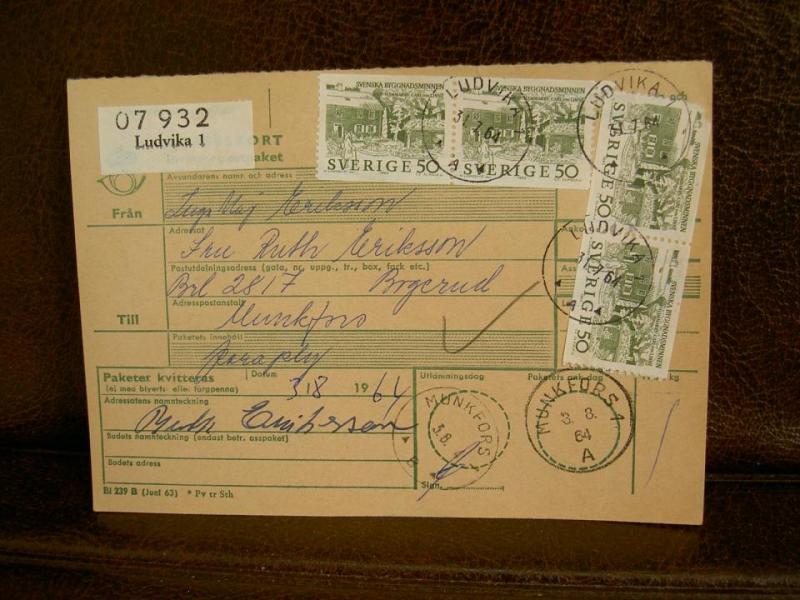 Paketavi med stämplade frimärken - 1964 - Ludvika 1 till Munkfors