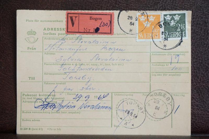 Frimärken på adresskort - stämplat 1964 - Bogen - Torsby 