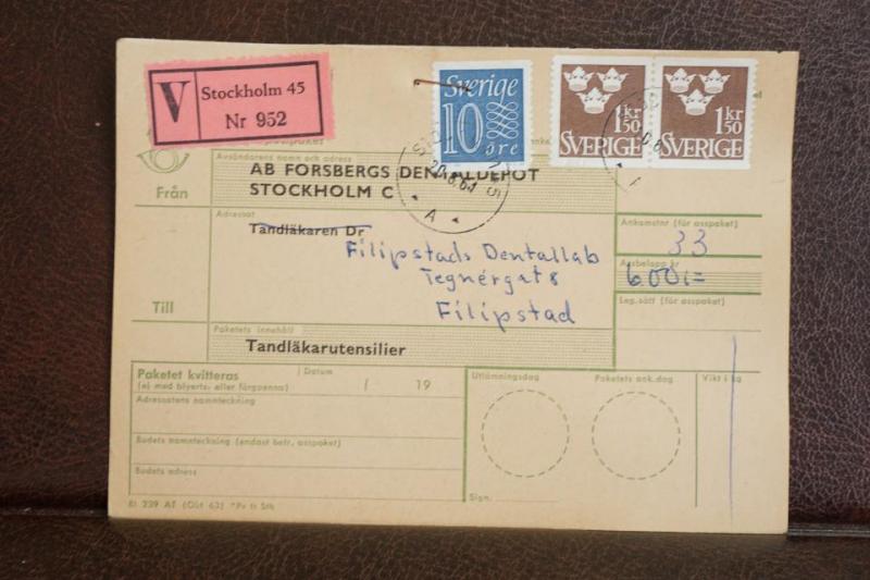 Frimärken på adresskort - stämplat 1964 - Stockholm 45 - Filipstad