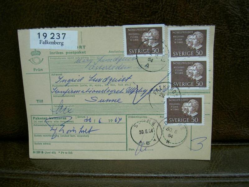 Paketavi med stämplade frimärken - 1964 - Falkenberg till Sunne