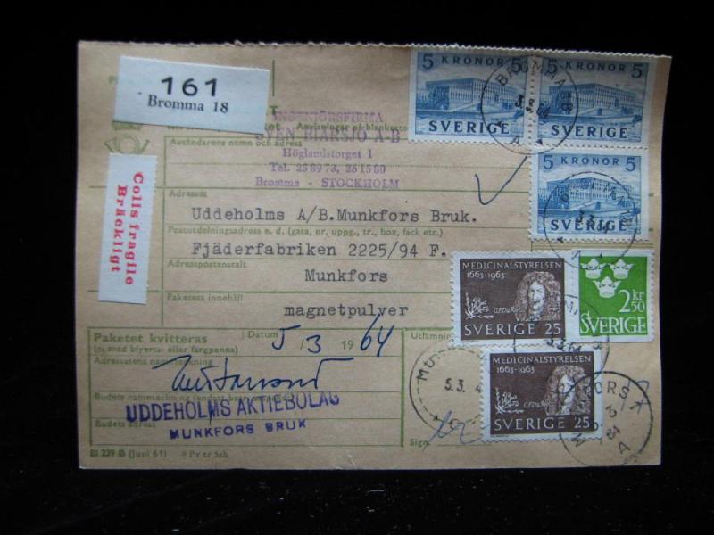 Adresskort med stämplade frimärken - 1964 - Bromma till Munkfors
