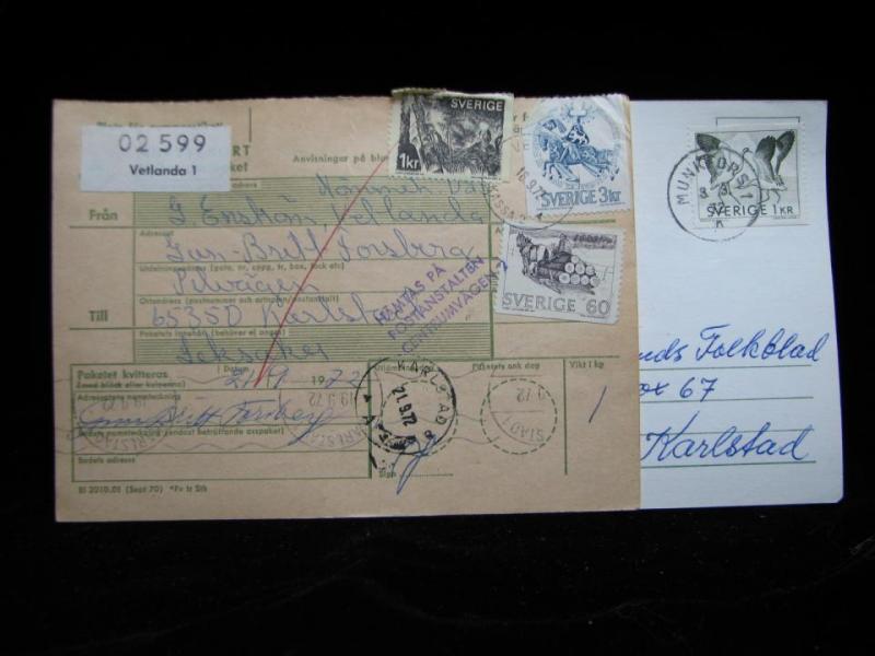 2 st Adresskort med stämplade frimärken - 1972 - Vetlanda till Karlstad