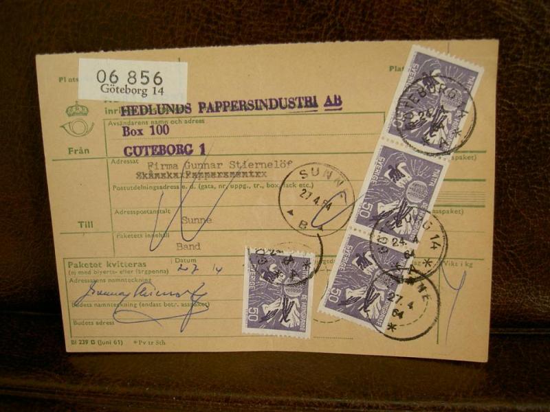 Paketavi med stämplade frimärken - 1964 - Göteborg 14 till Sunne