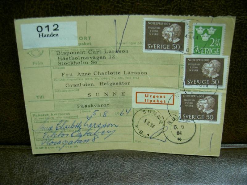 Paketavi med stämplade frimärken + Ilpaket - 1964 - Handen till Sunne