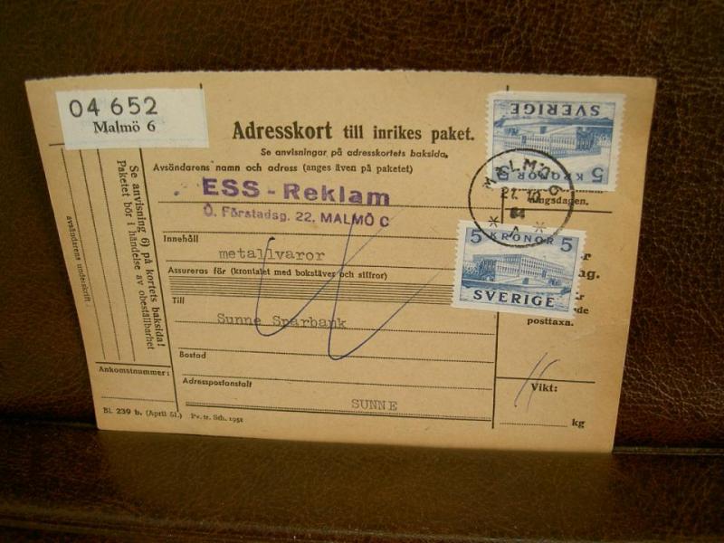 Paketavi med stämplade frimärken - 1964 - Malmö 6 till Sunne