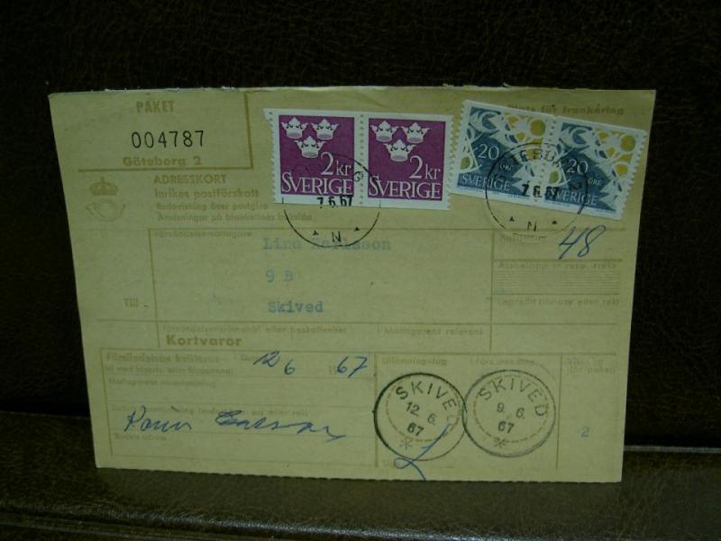 Paketavi med stämplade frimärken - 1967 - Göteborg 2 till Skived