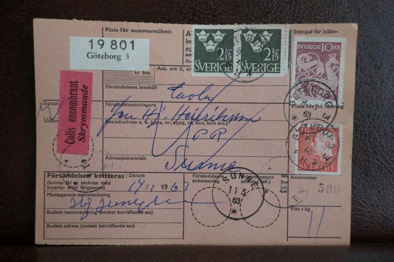 Skrymmande + Frimärken  på adresskort - stämplat 1963 - Göteborg 3 - Sunne 