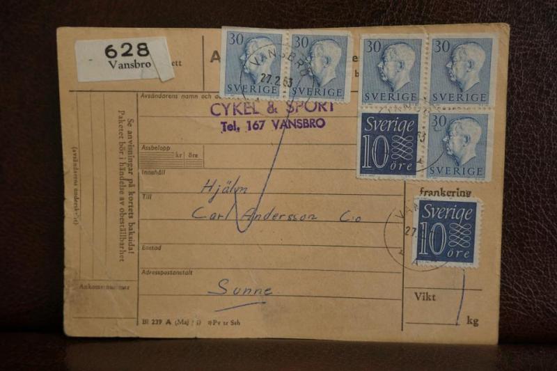 7 st Frimärken  på adresskort - stämplat 1963 - Vansbro - Sunne 
