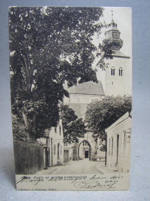 Norra parti af Kyrkogatan Visby - Gammalt brefkort 1905