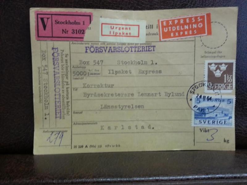 Frimärken  på adresskort - stämplat 1964 - Stockholm 1 - Karlstad