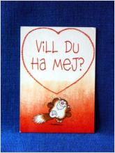 Tecknat Vykort - Hjärta med text Vill Du Ha Mej - Katt ?