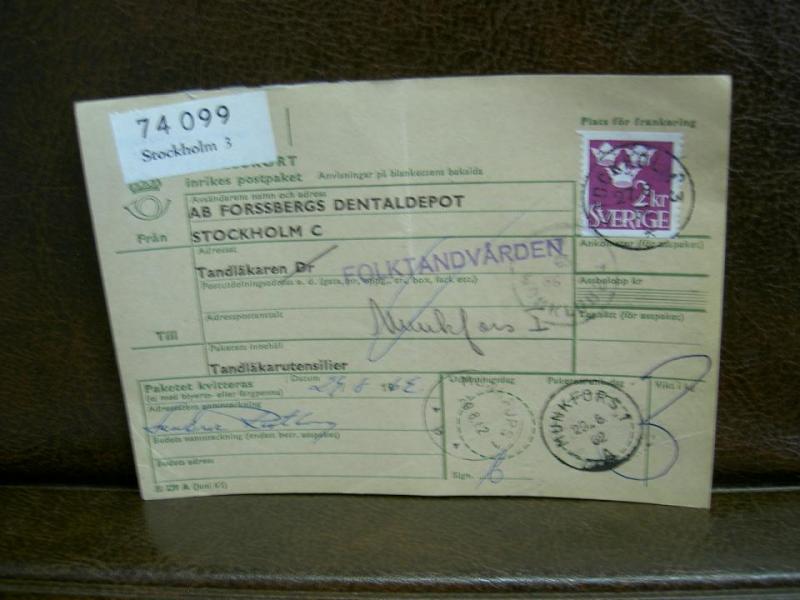 Paketavi med stämplade frimärken - 1962 - Stockholm 3 till Munkfors