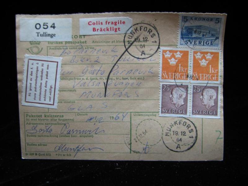 Adresskort med stämplade frimärken - 1964 - Tullinge till Munkfors