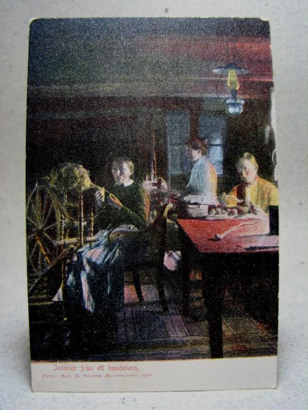 Antikt vykort = Interiör från ett Bondhem 1906 - Foto. Alf B Nilson Helsingborg