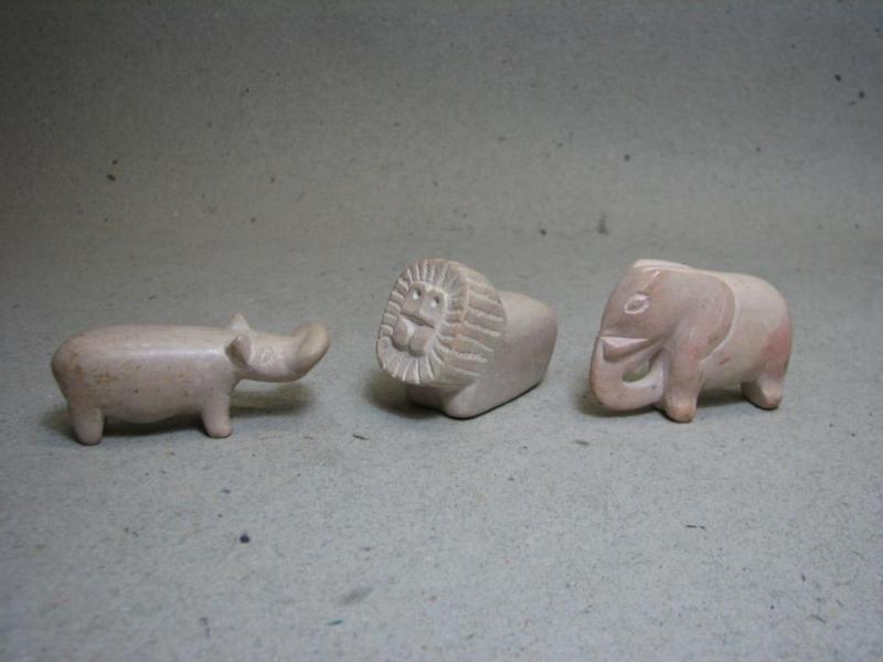 Elefant Lejon Flodhäst - Handgjorda i sten - 3 st. Miniatyrer