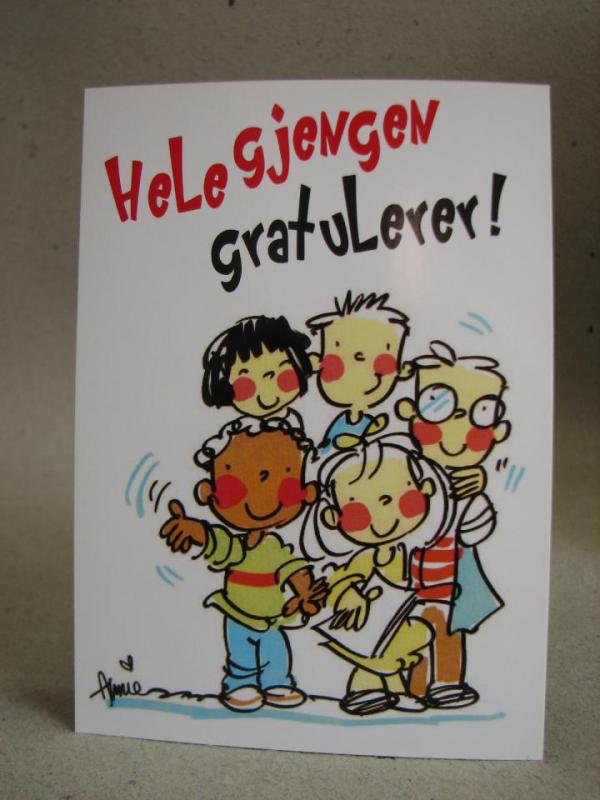 Norskt vykort - Hele Gjengen Gratulerer! / Design: Annie