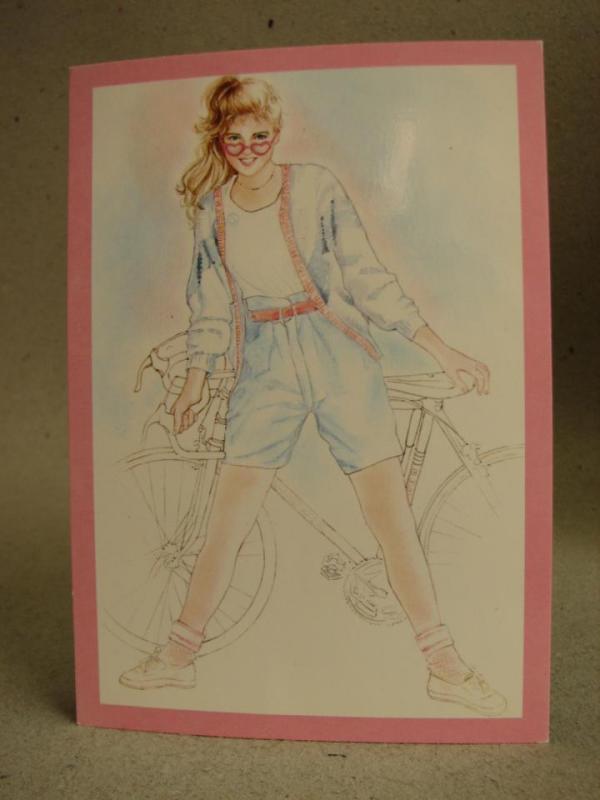 Flicka med cykel ett Annie oskrivet vykort