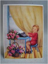 vykort Tecknat - Pojke skriver skrivmaskin / M.H.B. Larsson 