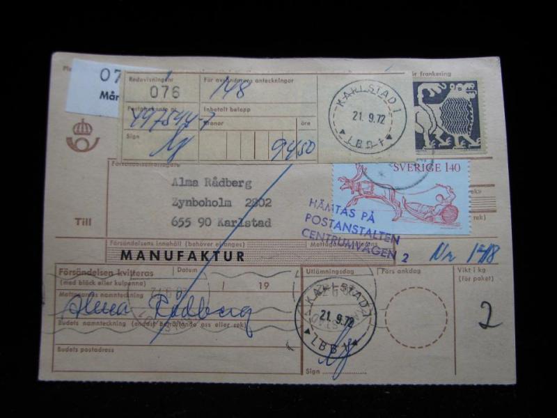 Adresskort med stämplade frimärken - 1972 - Mårdaklev till Karlstad