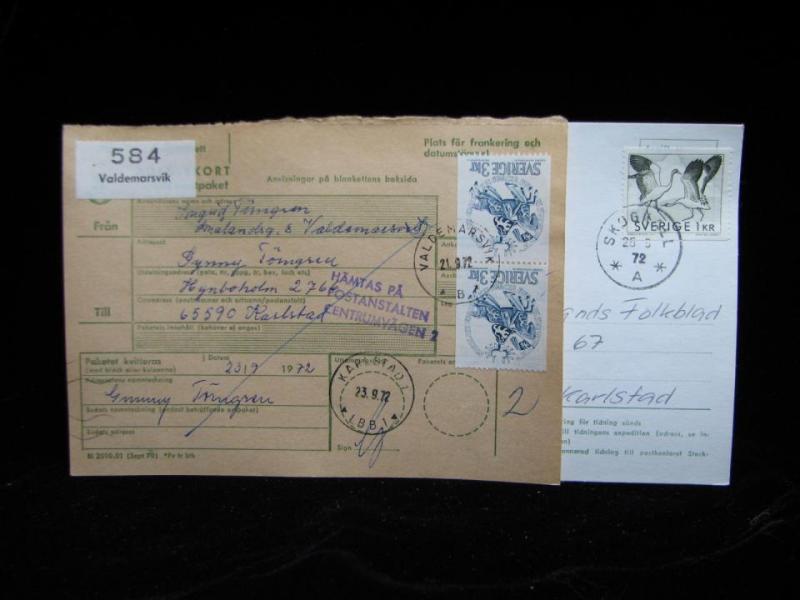 2 st Adresskort med stämplade frimärken - 1972 - Valdermarsvik till Karlstad