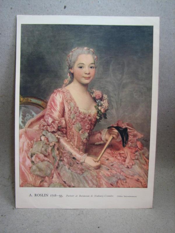 Fin äldre Konstplansch - Söt Flicka - A. Roslin - Porträtt av Baronessan de Neubourg-Cromière