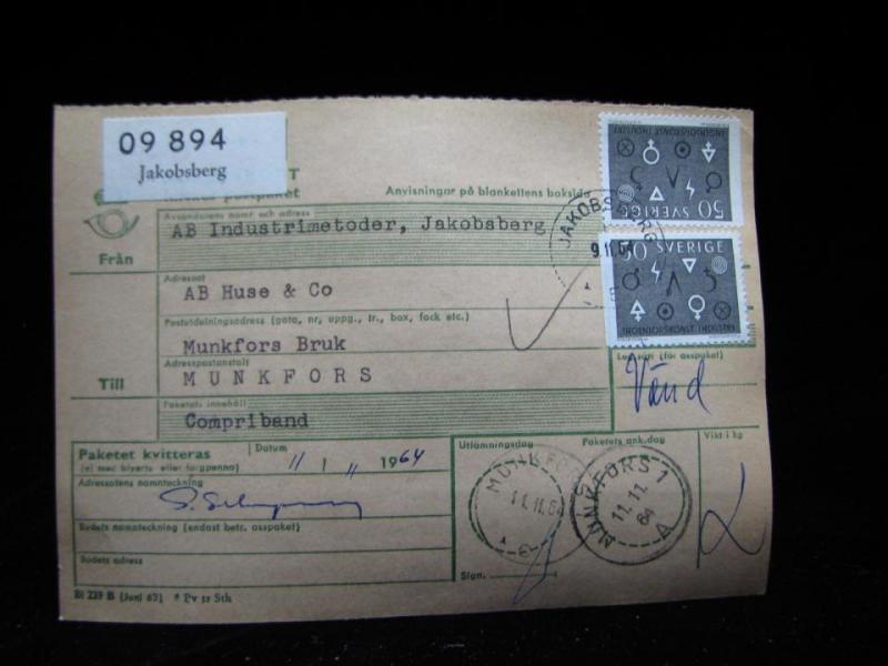 Adresskort med stämplade frimärken - 1964 - Jakobsberg till Munkfors