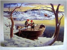 Julkort Tomtar lastar båten Jan Bergerlind Oskrivet