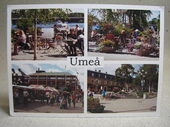 Äldre vykort - Folkliv i ett somrigt Umeå