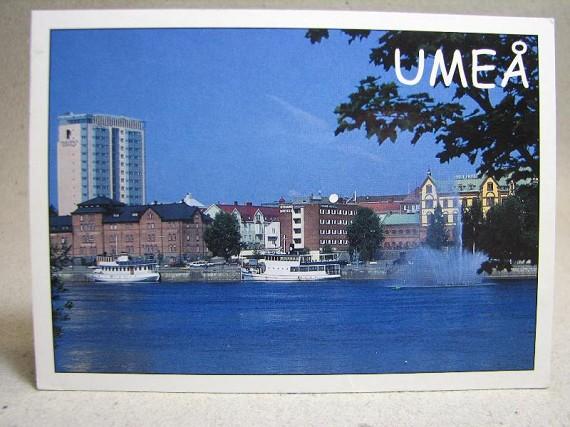 Vykort - Aftonvy över Umeå - Båtar