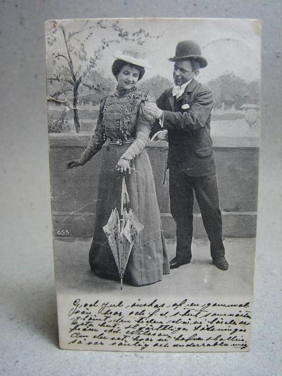 Antikt Brefkort Romantiskt par 1902