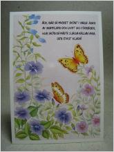 Oskrivet vackert tecknat Vykort - Med text - Blommor Fjäril