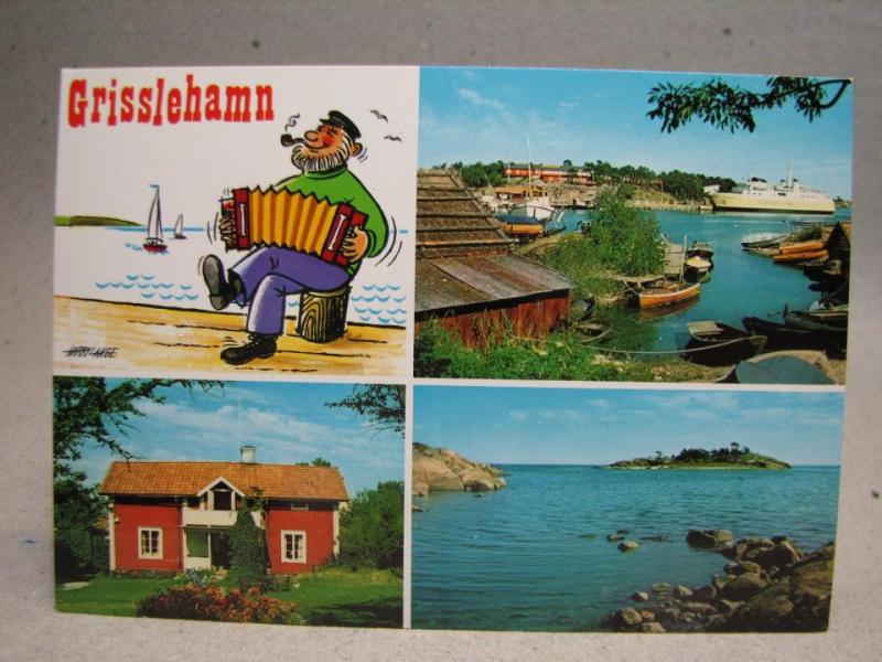 Flerbild Båtar Hotell Havsbaden Loskäret Grisslehamn Harry Lange Uppland Äldre oskrivit vykort