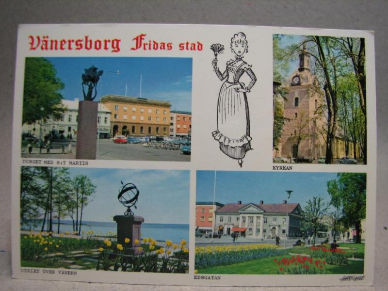 Vyer från Fridas stad Vänersborg Västergötland Oskrivet äldre vykort