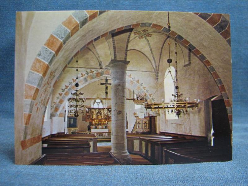 Vykort oskrivet - Linde kyrka interiör - Gotland