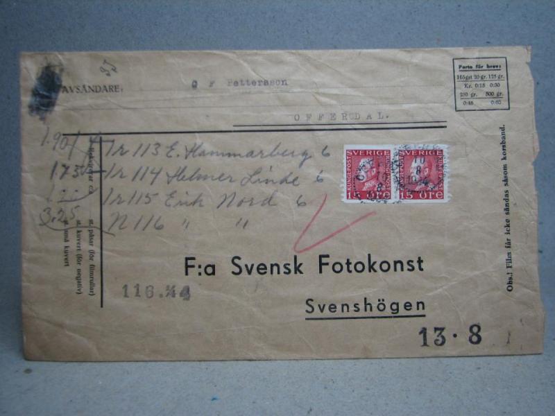 Försändelse med stämplade  frimärken - Offerdal 10/8 -34
