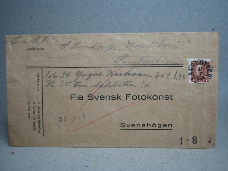 Försändelse med stämplat  frimärke - Landvetter 31/7 1934