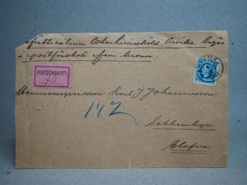 Försändelse med stämplat antikt  frimärke - Arvika 9/1 1906 + Postförskottmärke