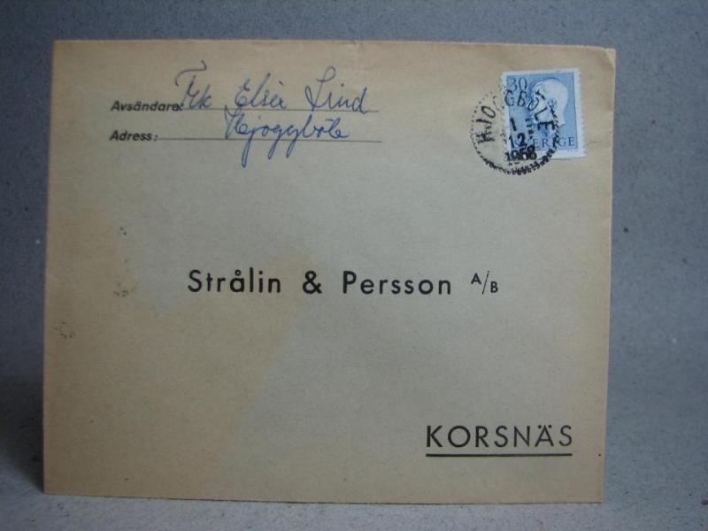 Försändelse med stämplat frimärke - Hjoggböle 1/12 1958
