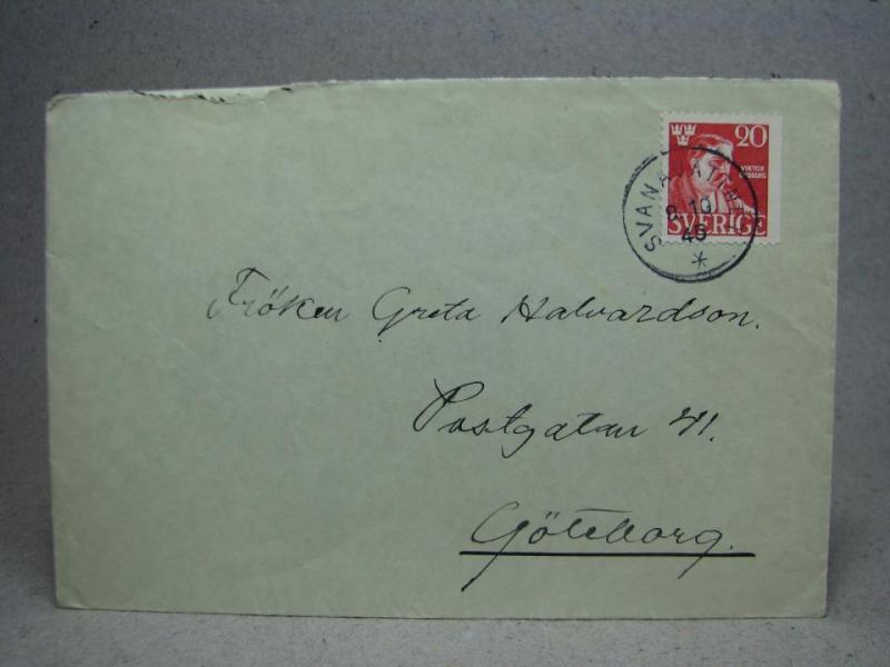Försändelse med stämplat frimärke - Svanavattnet (Lappland)  9/10 1945
