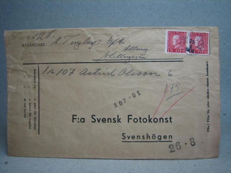 Försändelse med stämplade frimärken - Stillingsön 25/8 -34