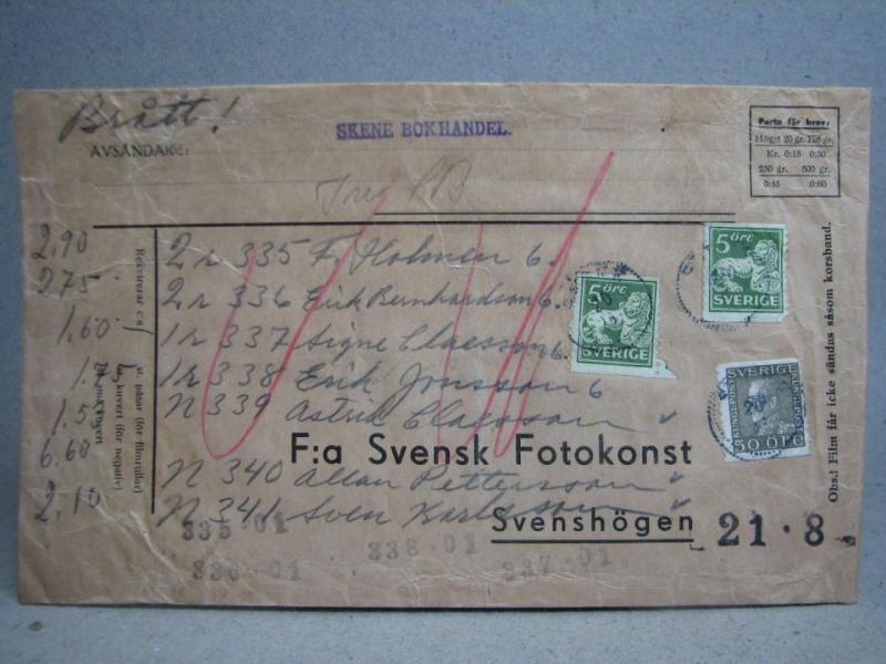 Försändelse med stämplade frimärken - Skene 20/8 1934