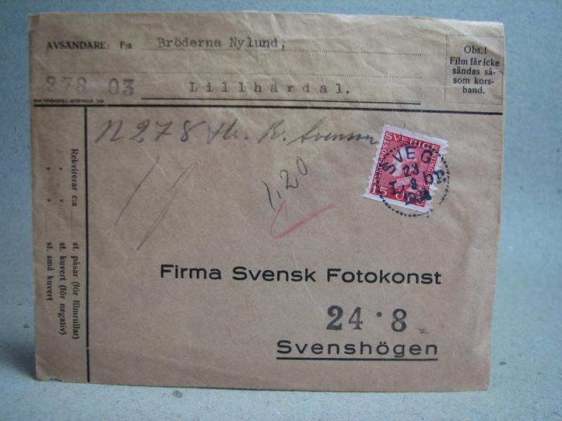 Försändelse med stämplat frimärke - Sveg 23/8 1934