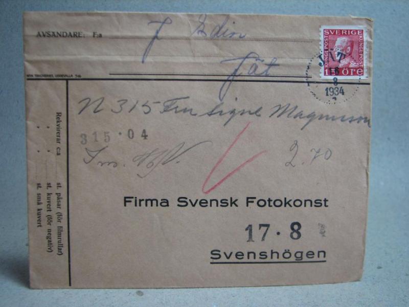 Försändelse med stämplat frimärke - JÄT 16/8 1934